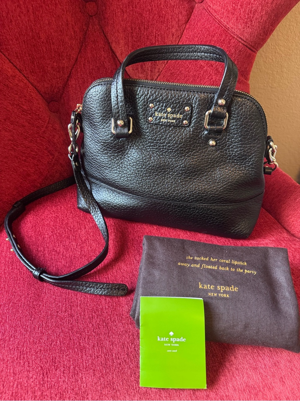 kate spade Black Pebbled Leather Satchel with Gold Hardware
